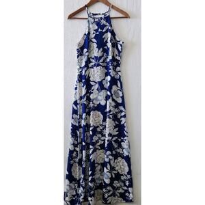 Anself Dress Womens Small Blue Floral Maxi Sleeveless Halter Neck